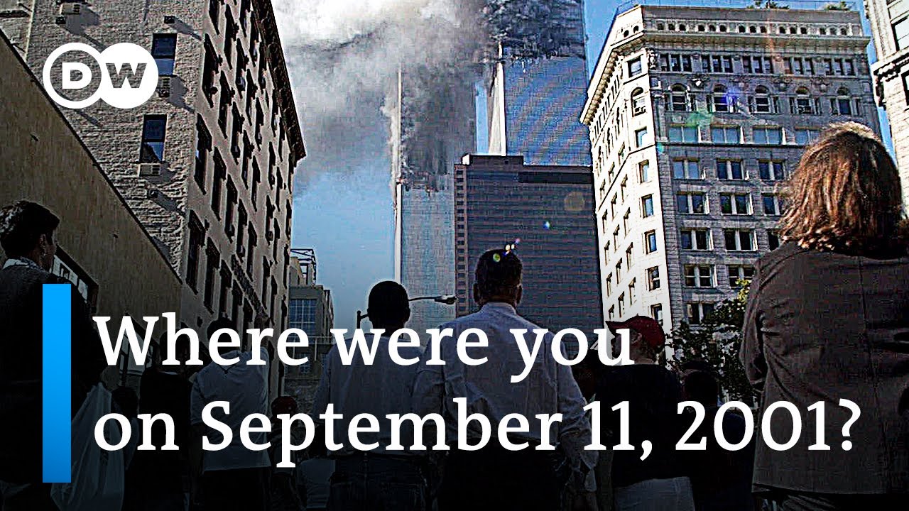 The World Trade Center towers collapsing during the September 11, 2001 attacks.