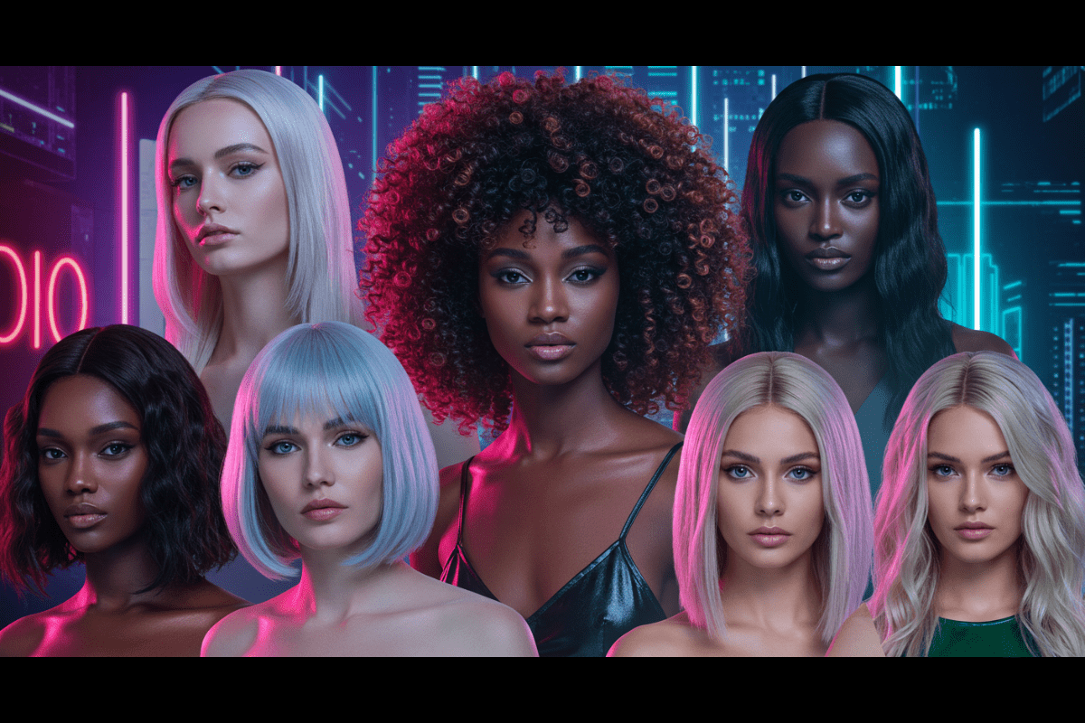 “Model wearing HD lace wig with pastel highlights.”