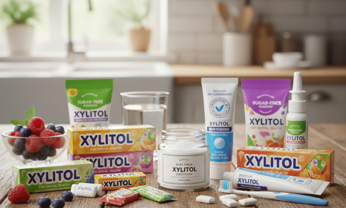 White crystalline xylitol sugar substitute in a bowl